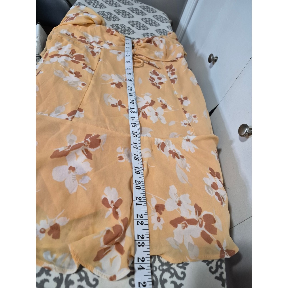 Abercrombie & Fitch Yellow Floral Flutter Sleeve Mini Dress Medium Tie Front - Picture 7 of 8